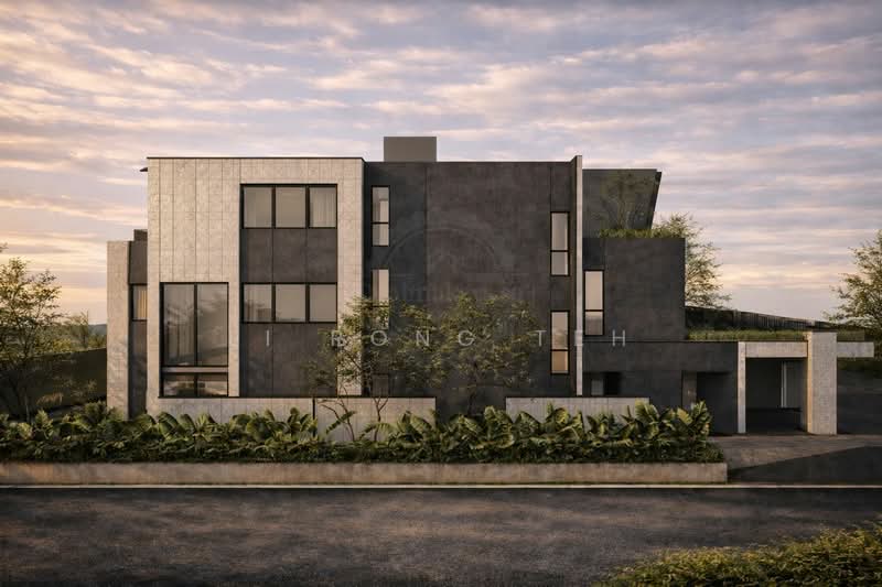 Side exterior view of brand new contemporary detached bungalow in District 10 Singapore